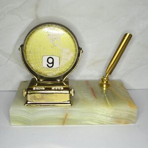 Vintage Flip Date Calendar Desk Set Pen Holder On Marble Base Office Desk Decor